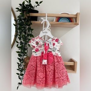 Baby girls spring dress with matching bow